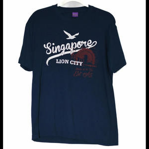 Discover Men Blue T-Shirt Graphic Singapore Lion City Crewneck Short Sleeve Sz M